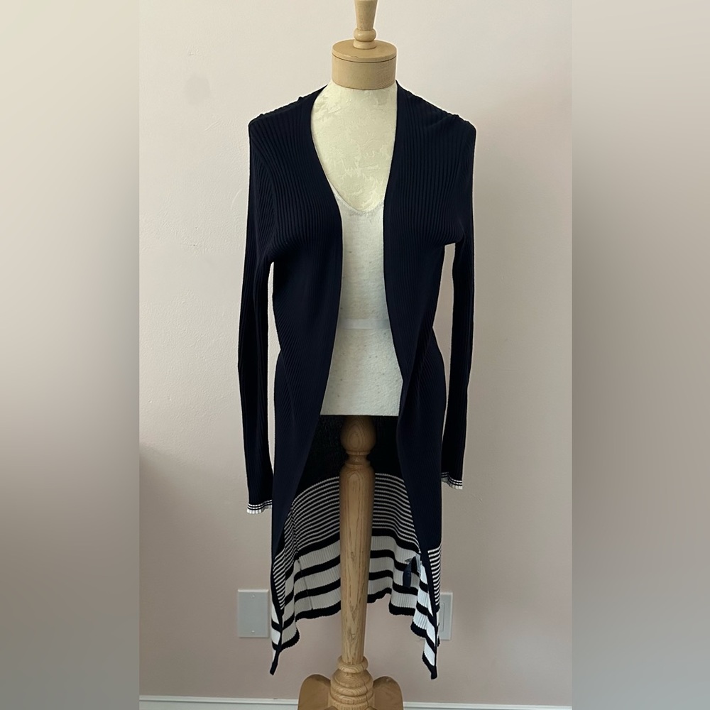 Tommy Hilfiger Navy & White Strip Open-Front Sweater